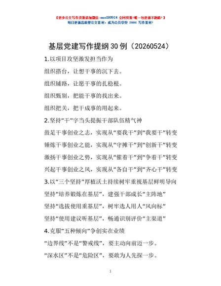 基层党建写作提纲30例（20260524）